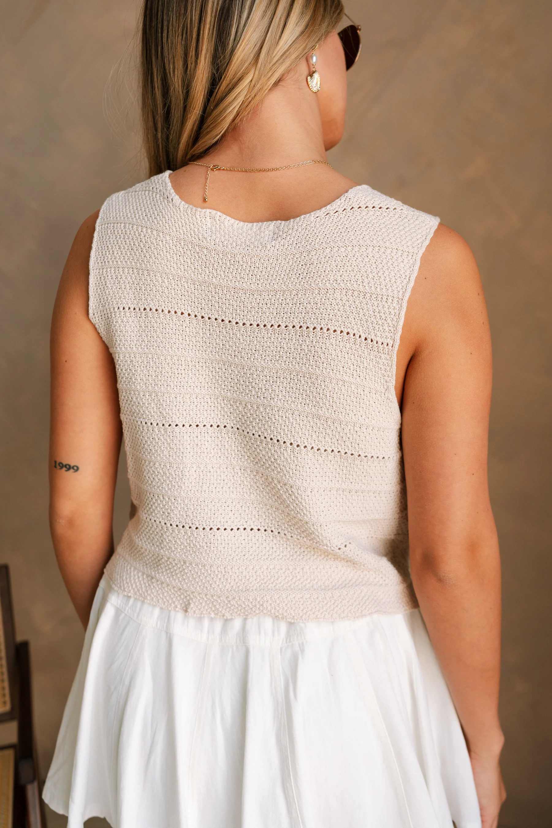 Arya Beige Knit Button-Up Tank - Image 4