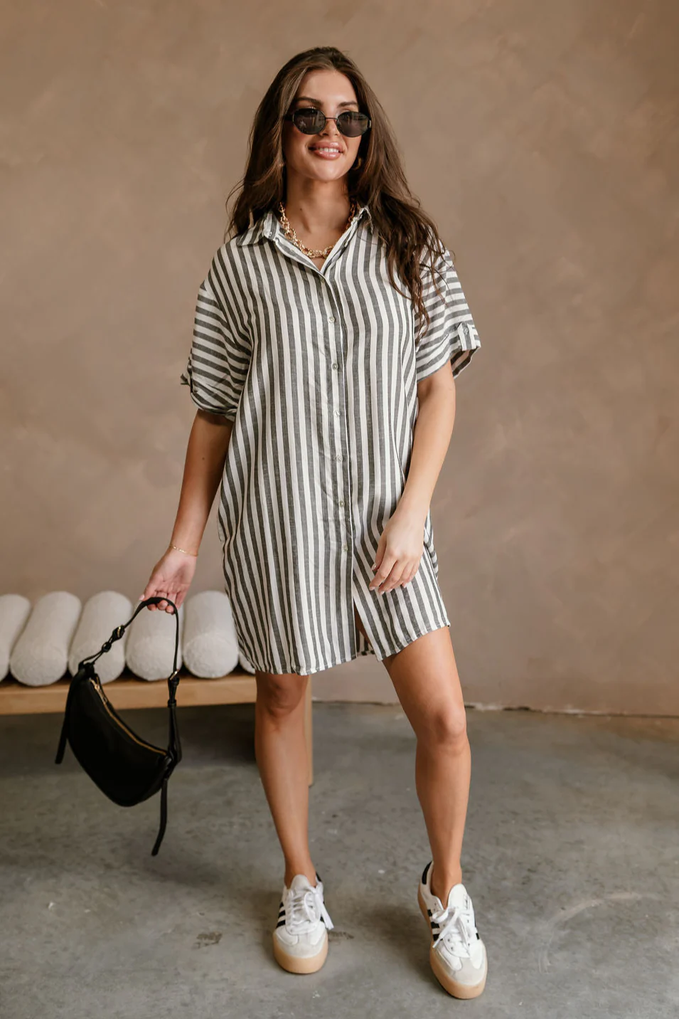 Arya White & Black Stripe Mini Dress - Image 3