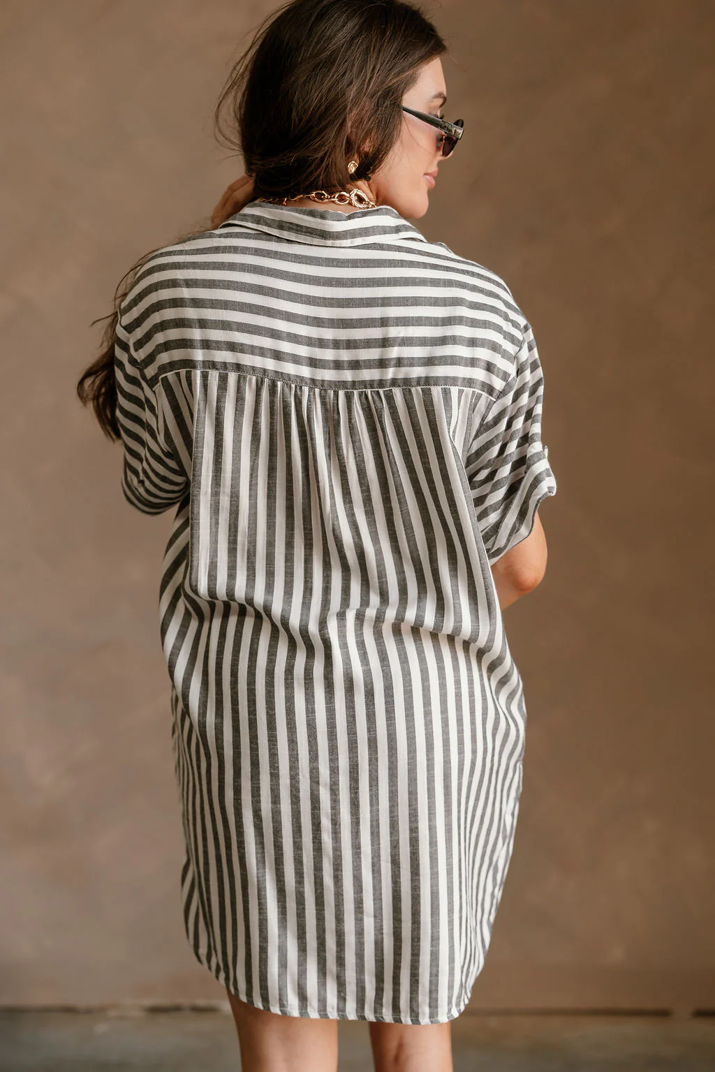 Arya White & Black Stripe Mini Dress - Image 4