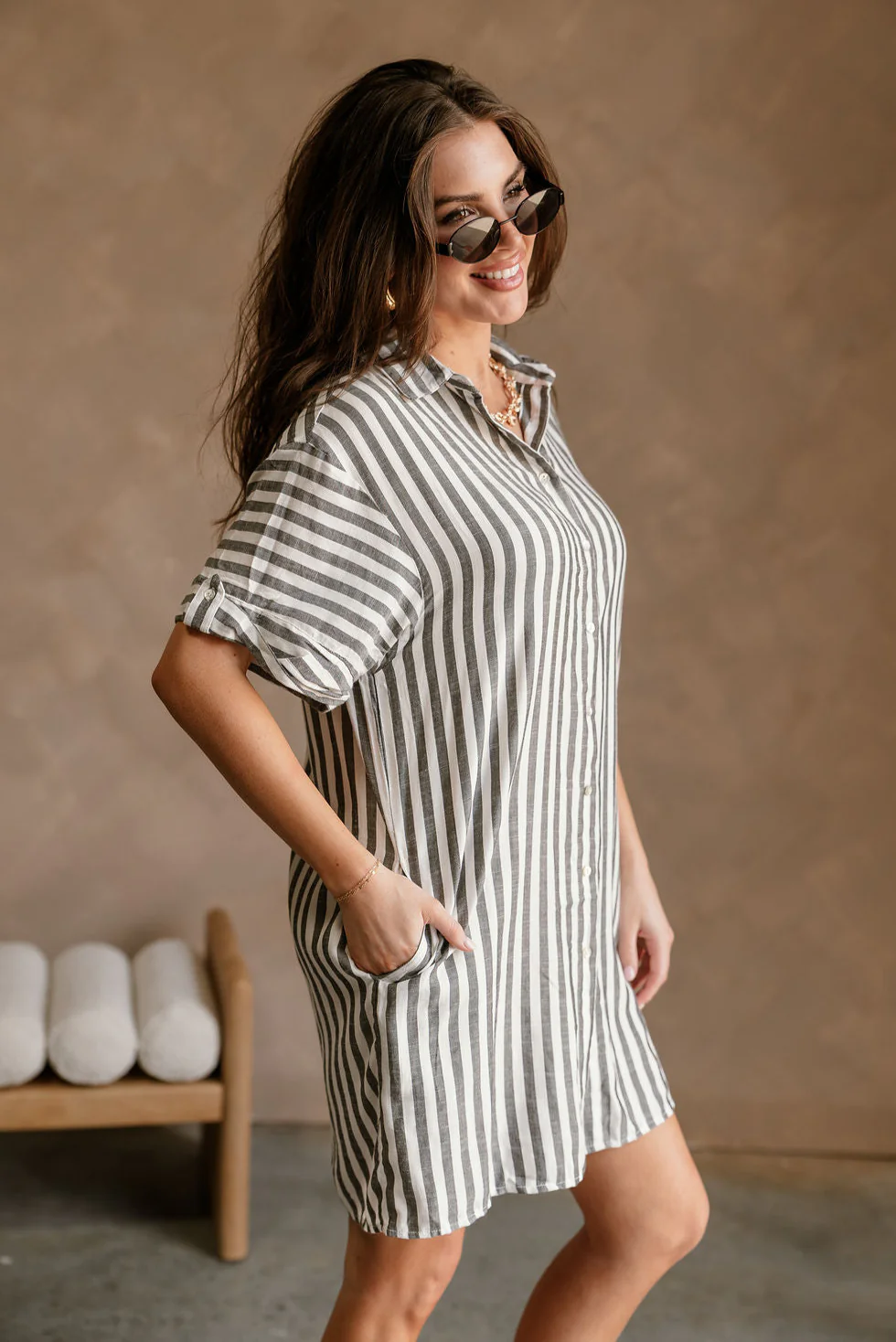 Arya White & Black Stripe Mini Dress - Image 6