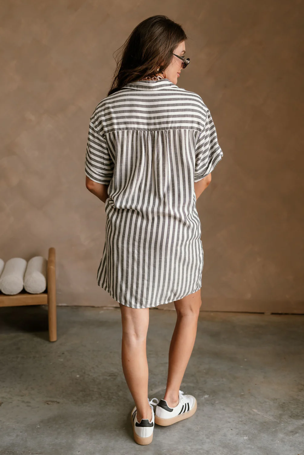 Arya White & Black Stripe Mini Dress - Image 8