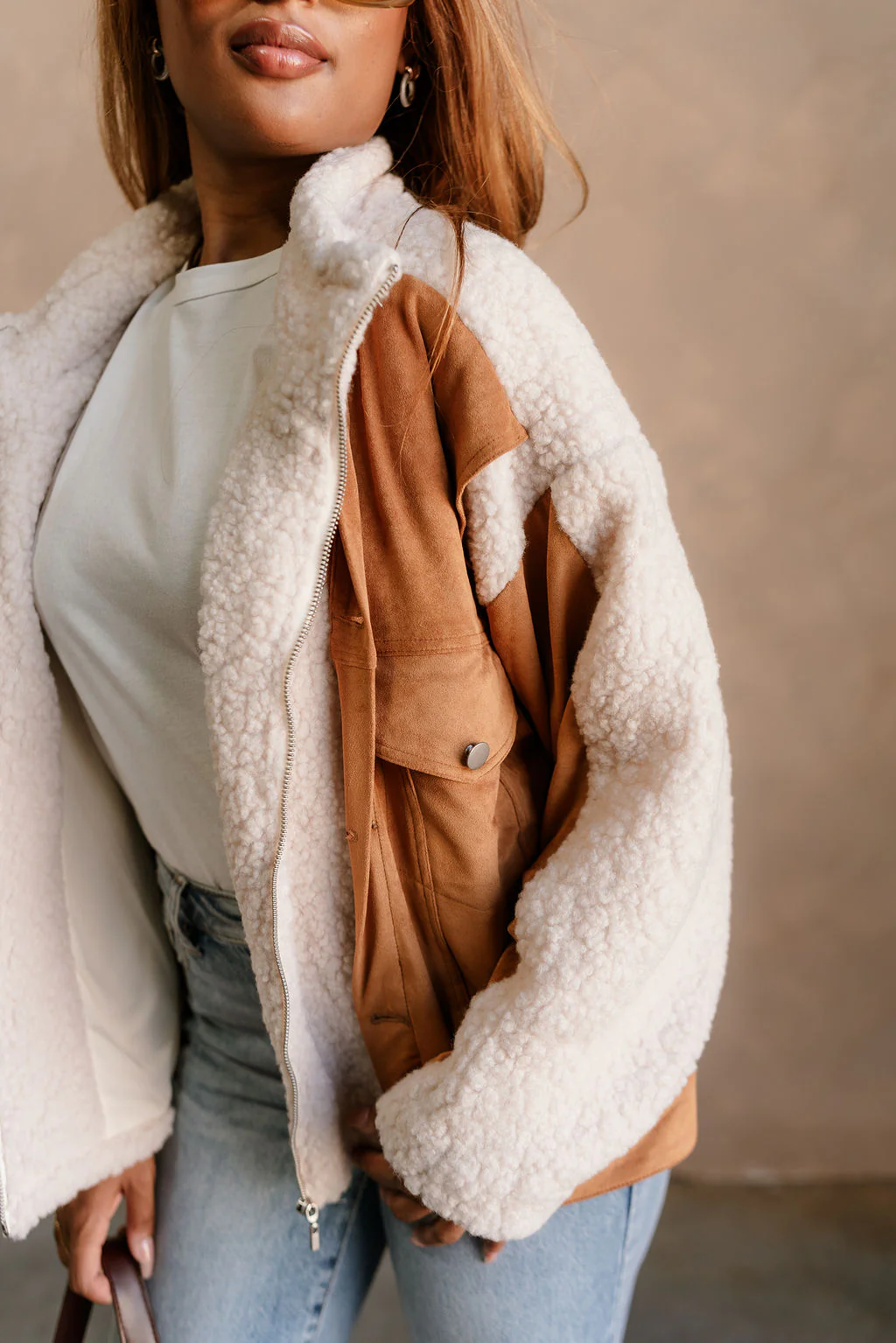 Ashland Camel Suede & Sherpa Jacket - Image 6