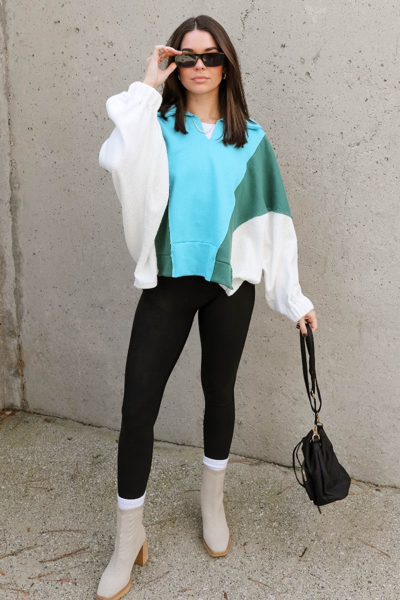 Ashley Blue Multi Color Block Sweatshirt