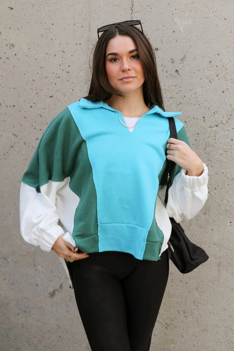 Ashley Blue Multi Color Block Sweatshirt - Image 2