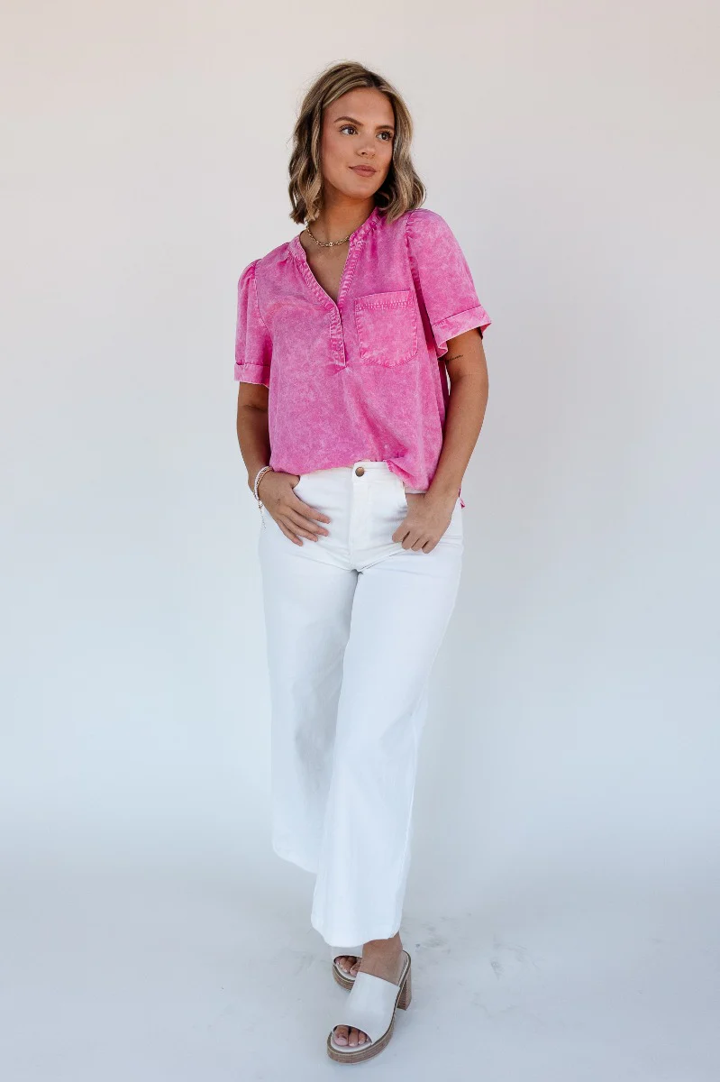 Ashlyn Washed Pink Short Sleeve Top - Image 3