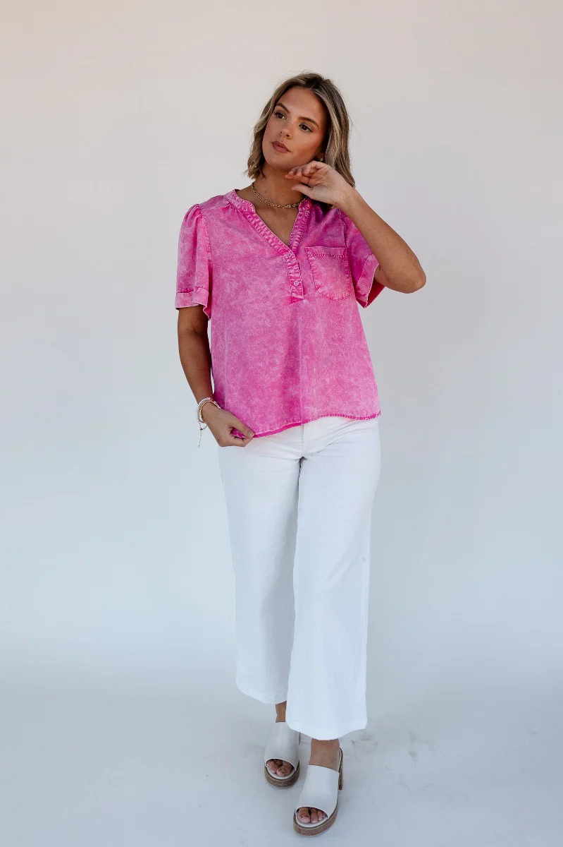 Ashlyn Washed Pink Short Sleeve Top - Image 4