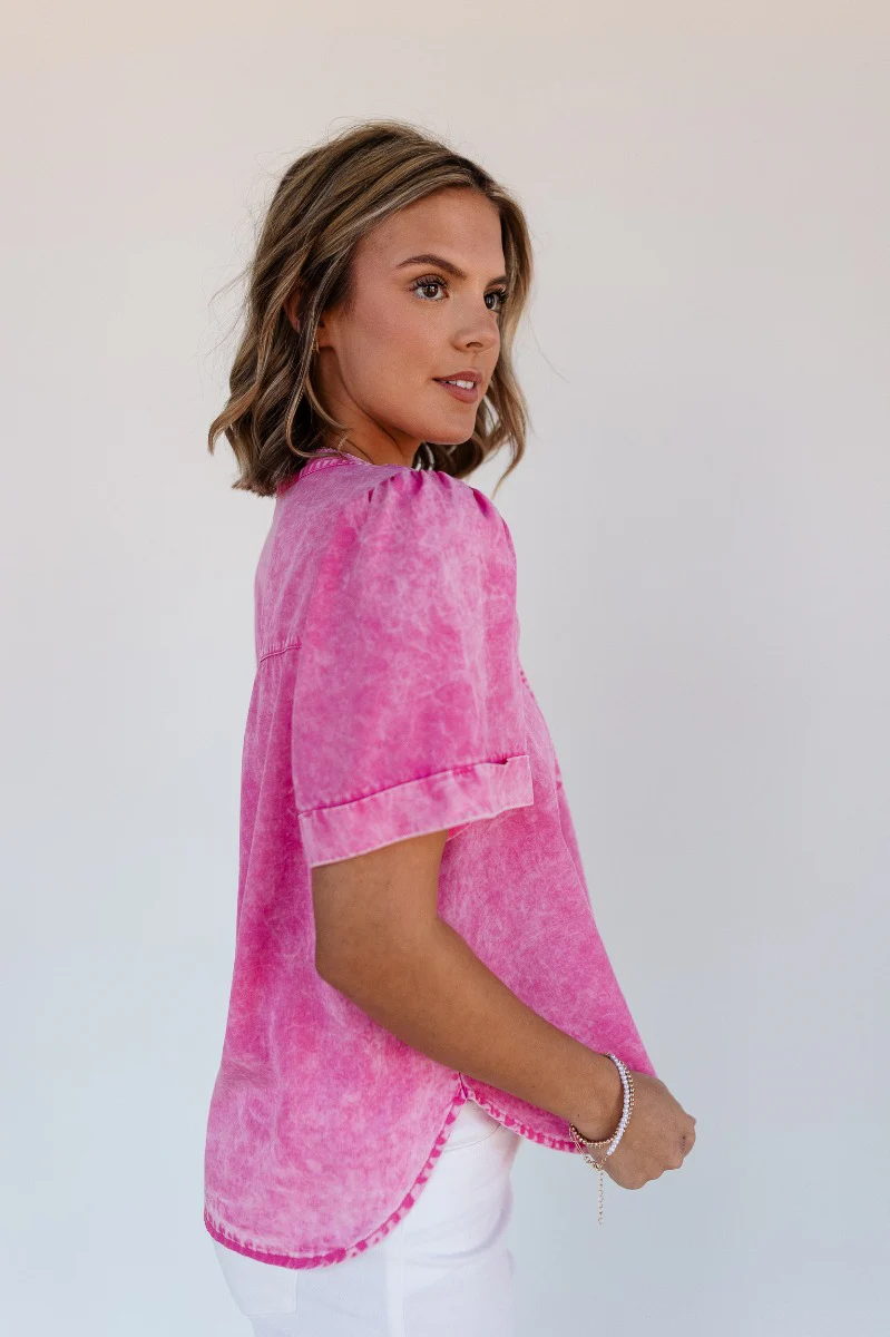 Ashlyn Washed Pink Short Sleeve Top - Image 5