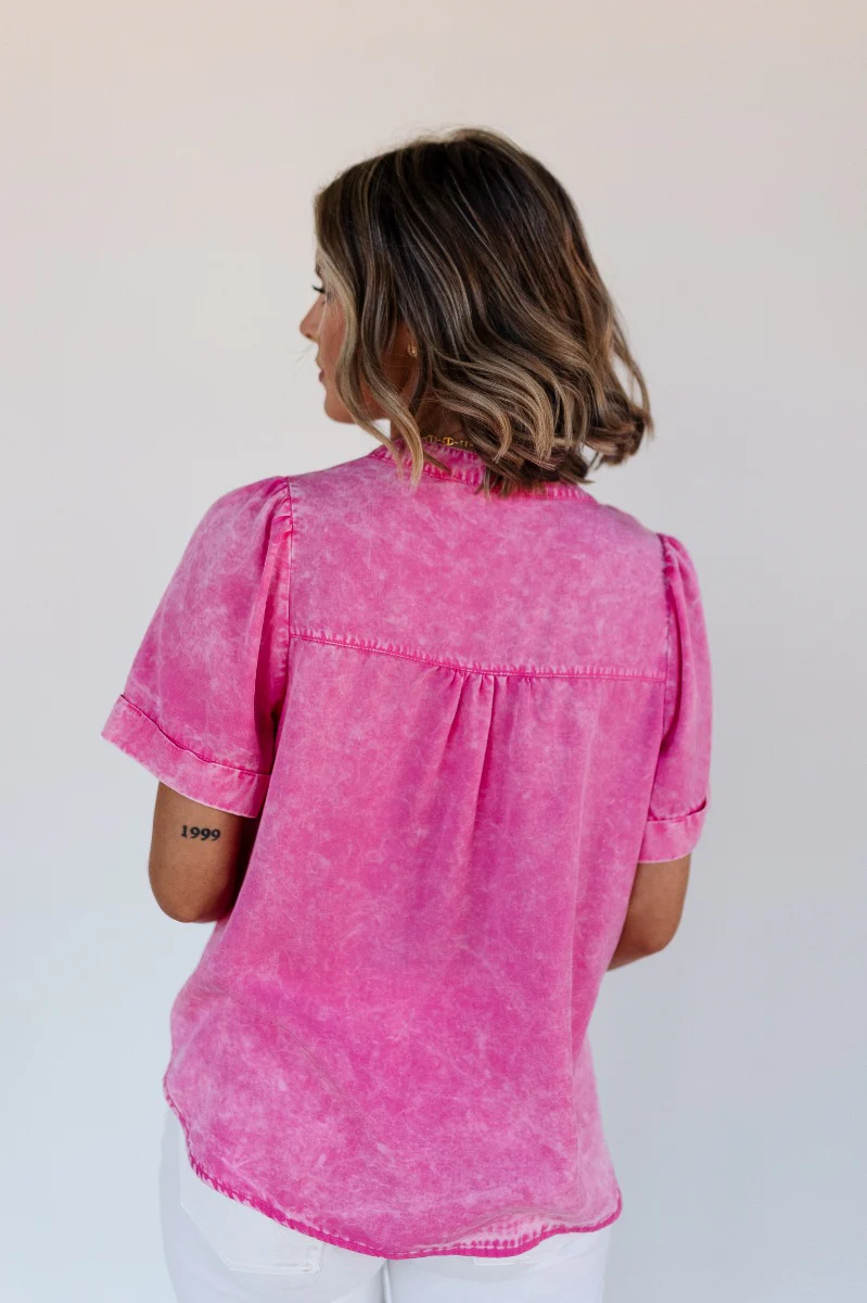 Ashlyn Washed Pink Short Sleeve Top - Image 6