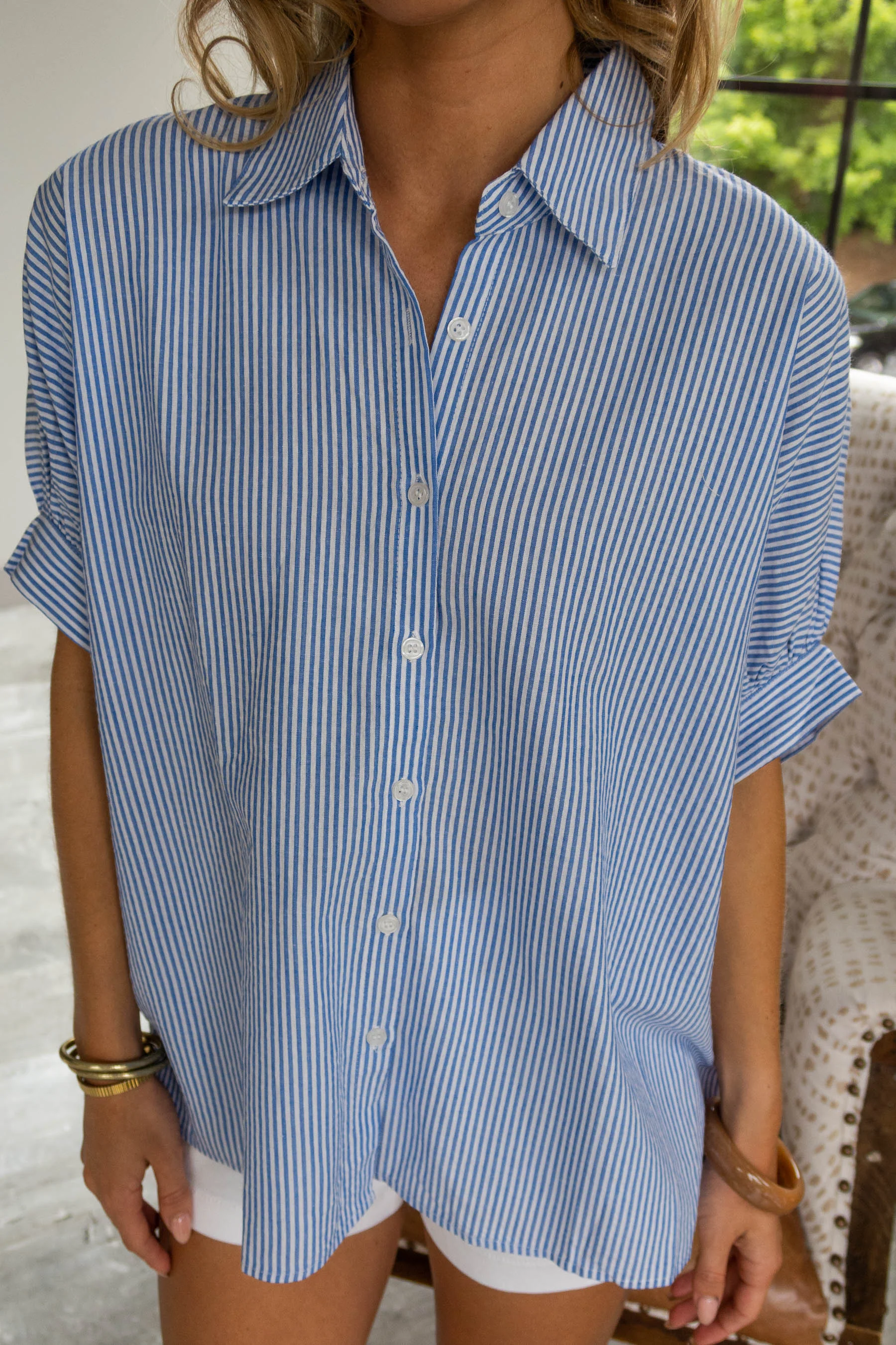 Ashton Blue & White Striped Button-Up Top - Image 8