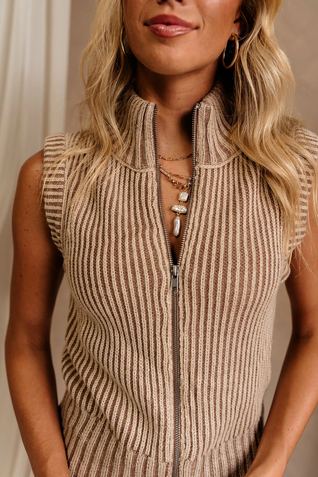 Ashton Mocha Zip Up Tank Top - Image 4