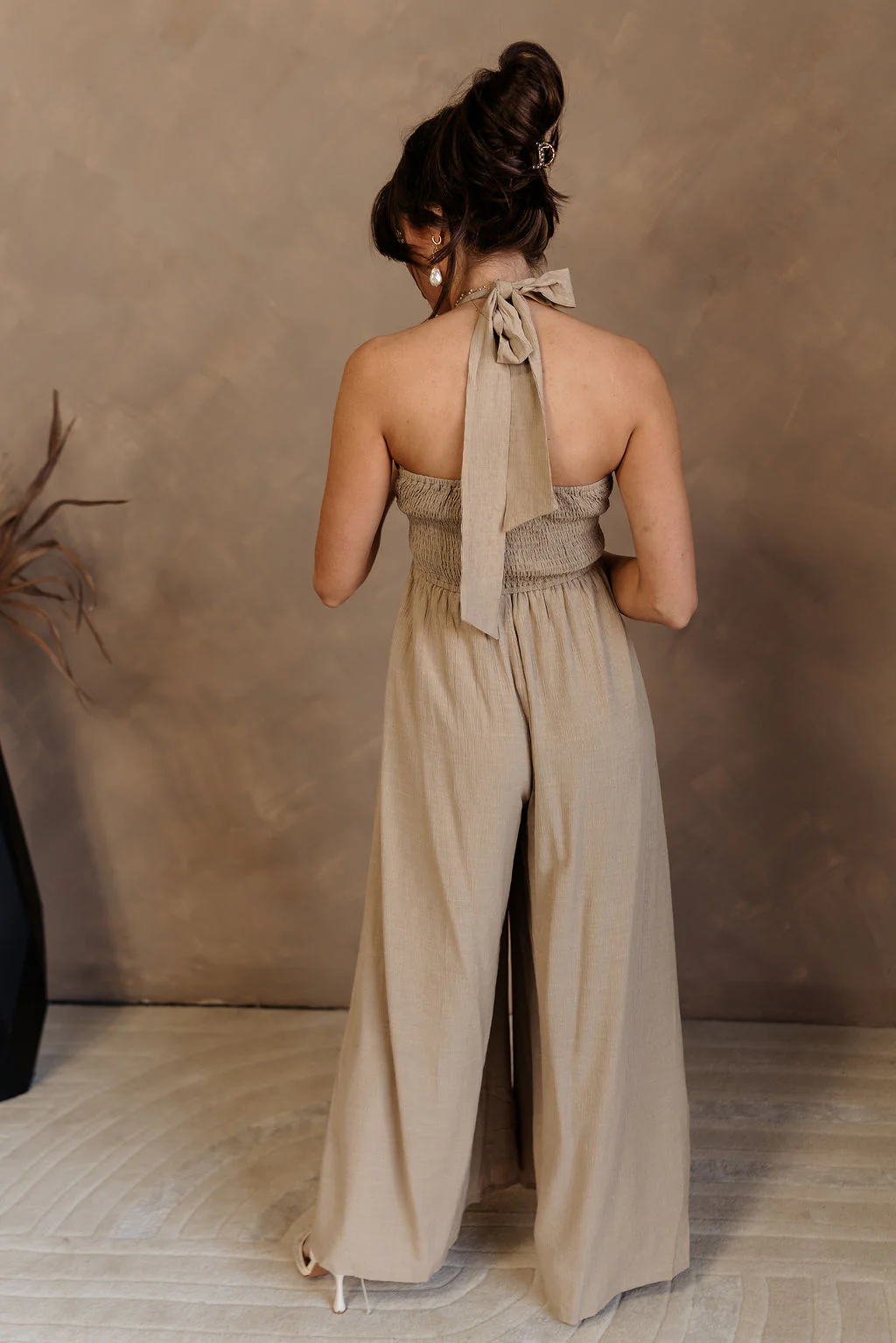 Ashton Taupe Halter Wide Leg Jumpsuit - Image 4