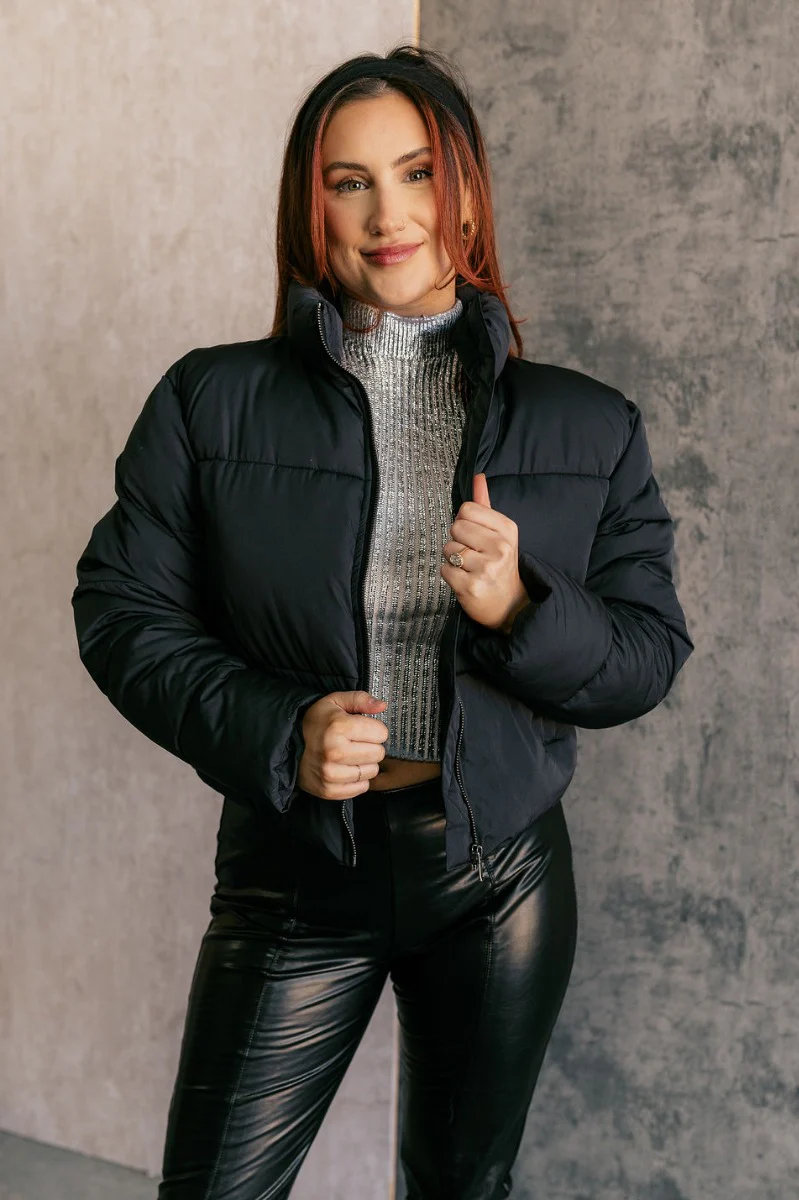 Aspen Black Puffer Long Sleeve Jacket - Image 2