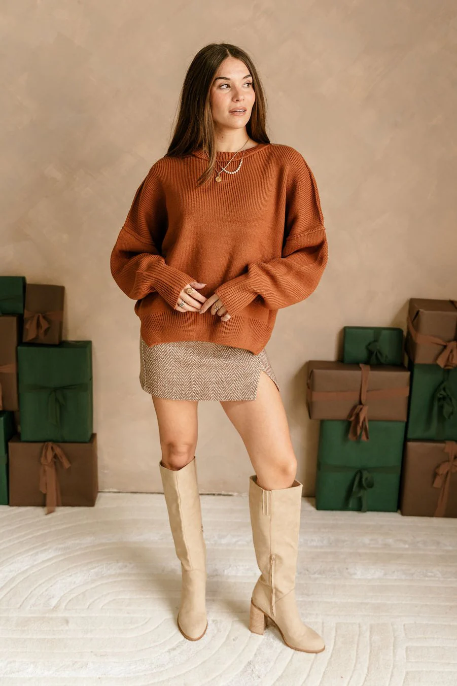 Aspen Brown Ribbed Knit Sweater