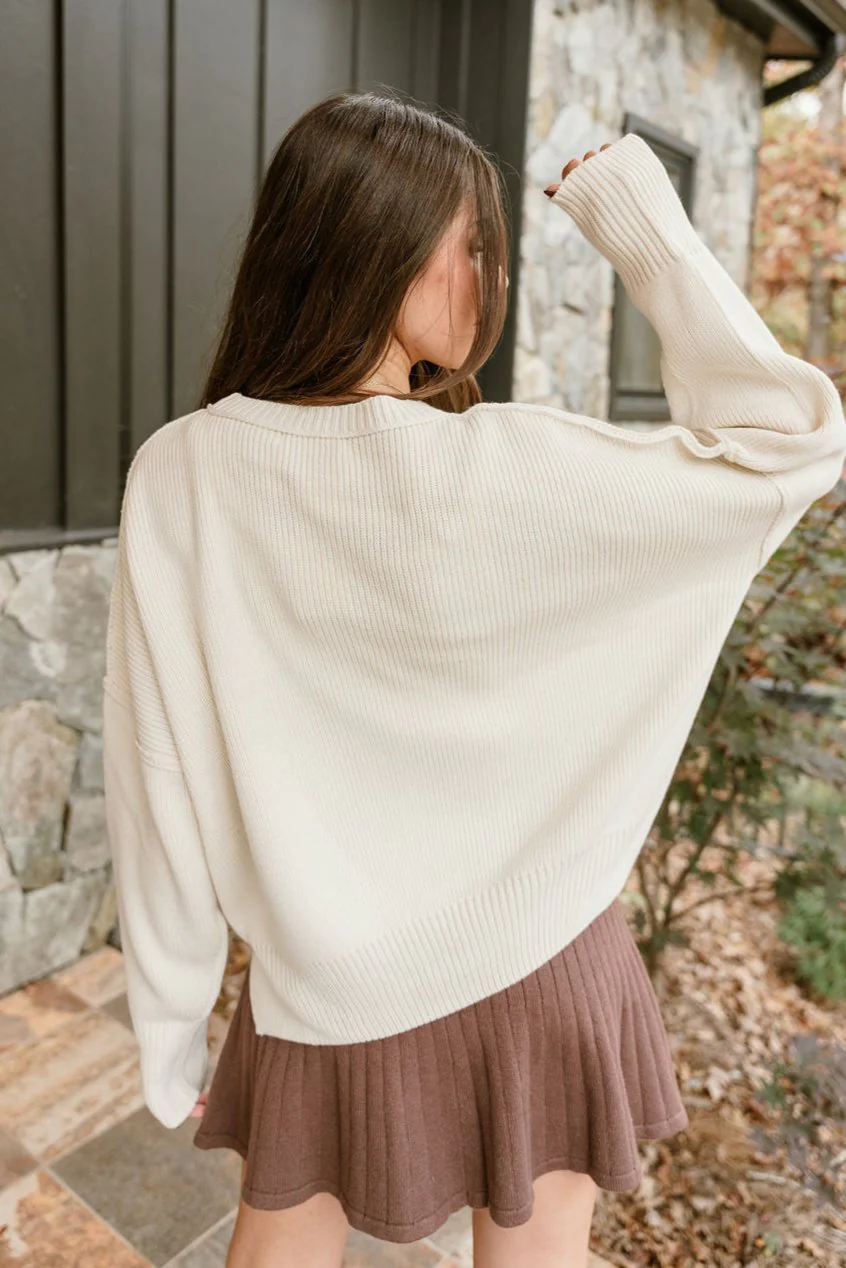 Aspen Cream Ribbed Knit Sweater - Image 2