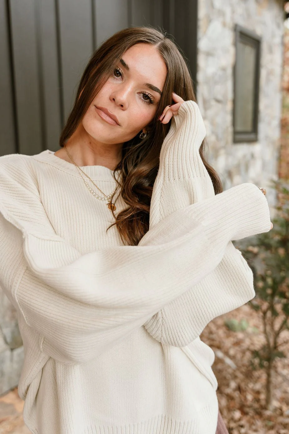 Aspen Cream Ribbed Knit Sweater - Image 3
