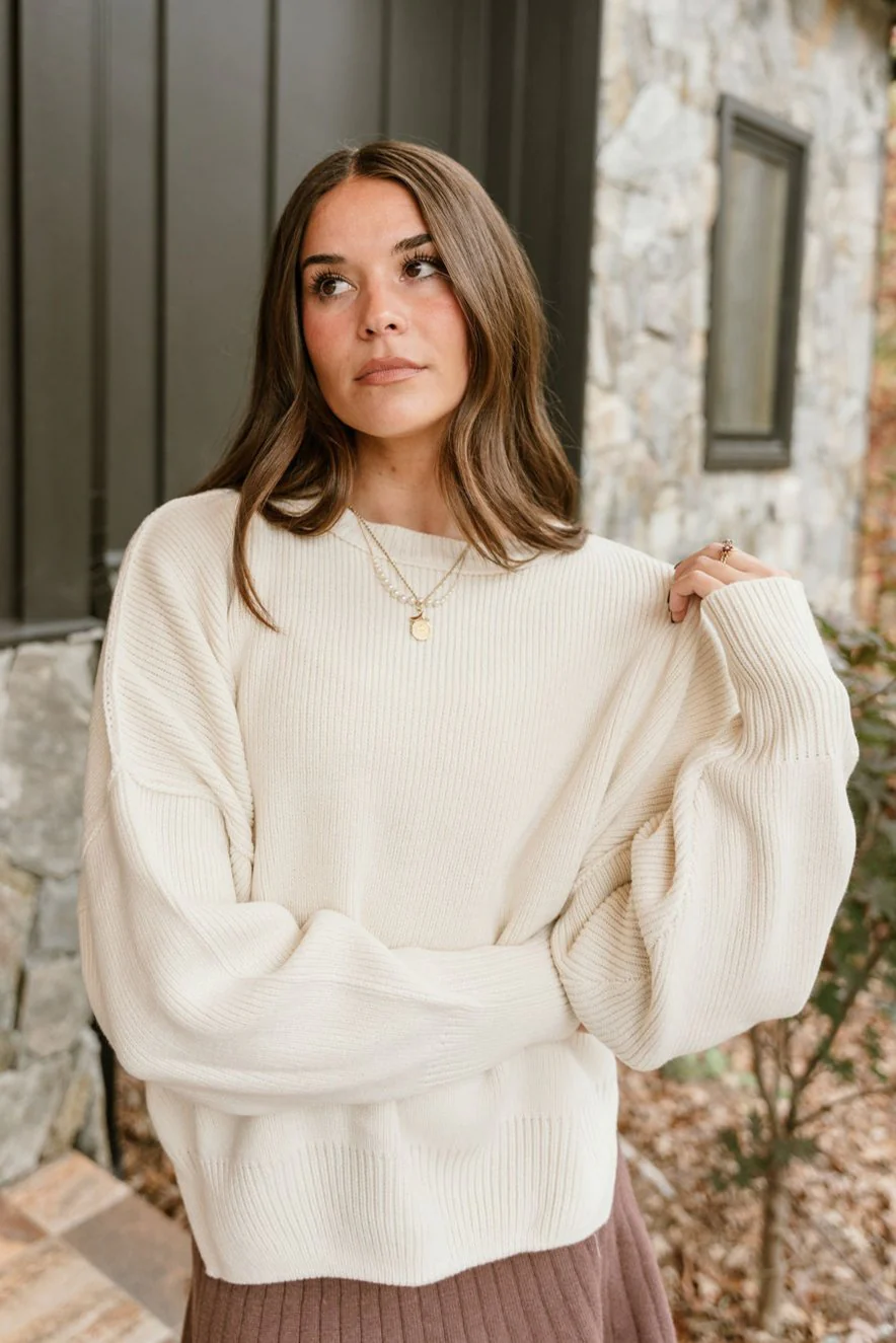 Aspen Cream Ribbed Knit Sweater - Image 6