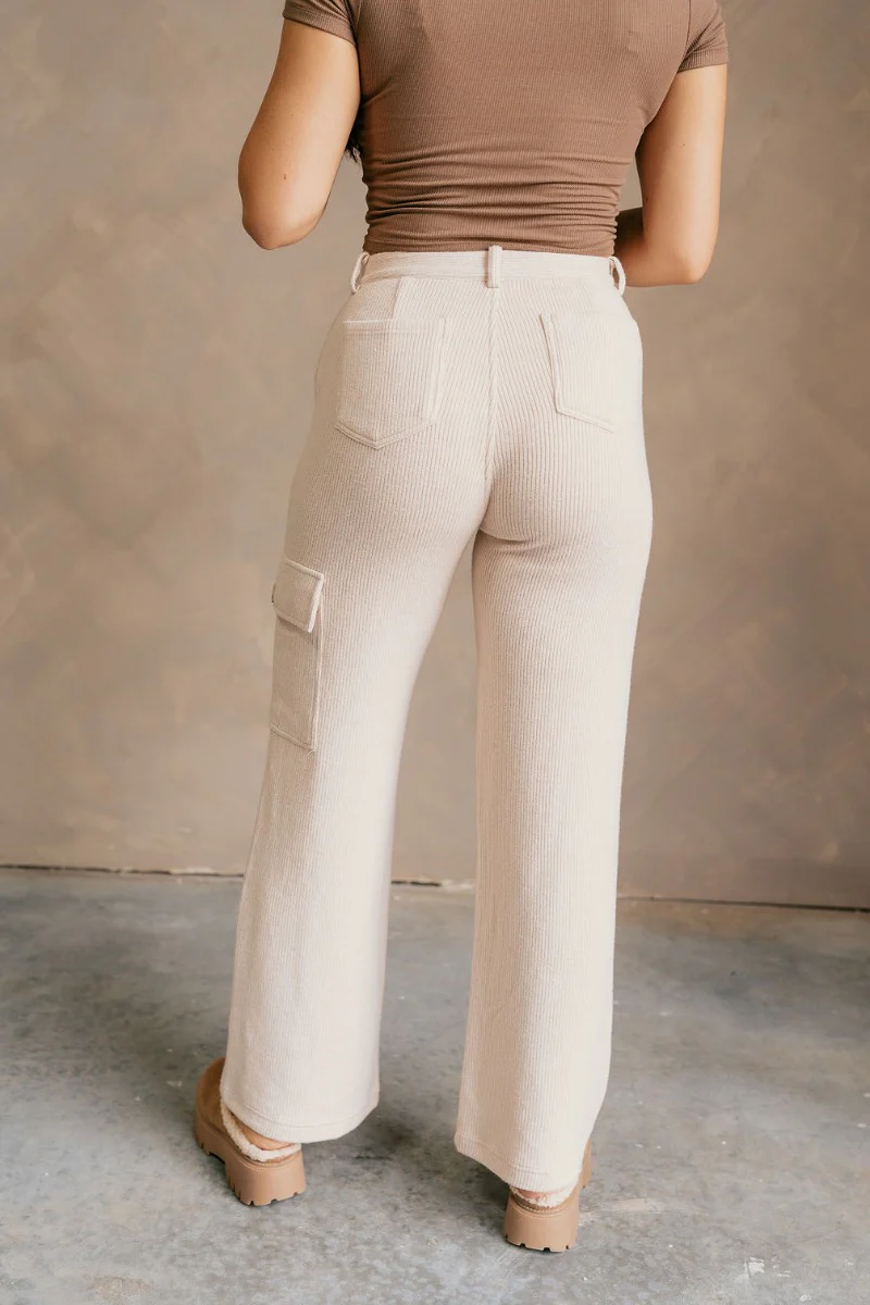 Aspen Cream Soft Cargo Flare Pants - Image 5