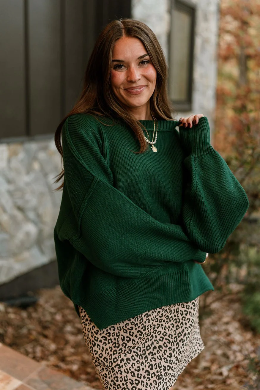 Aspen Dark Green Ribbed Knit Sweater - Image 2