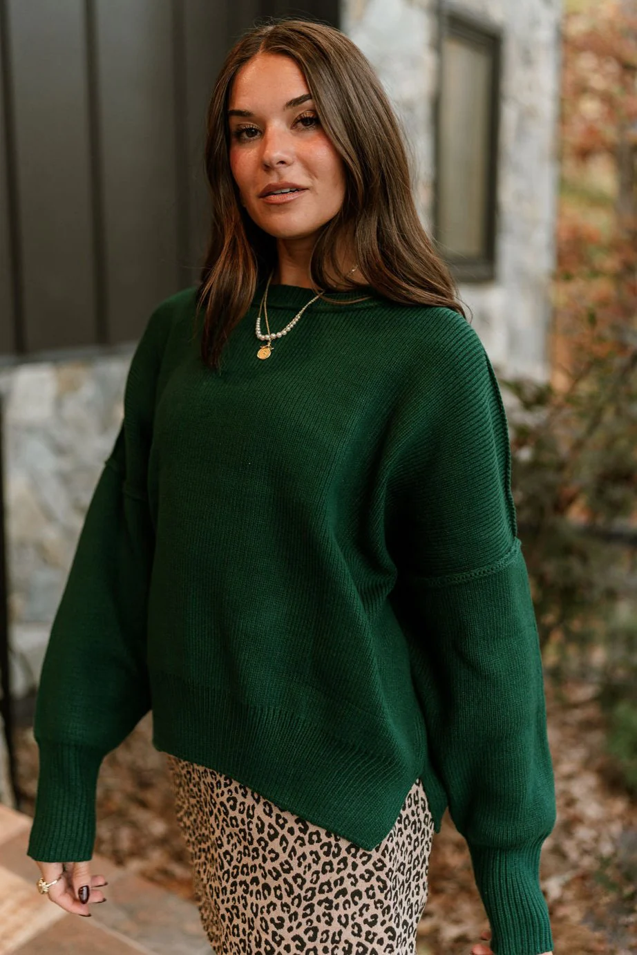 Aspen Dark Green Ribbed Knit Sweater - Image 4
