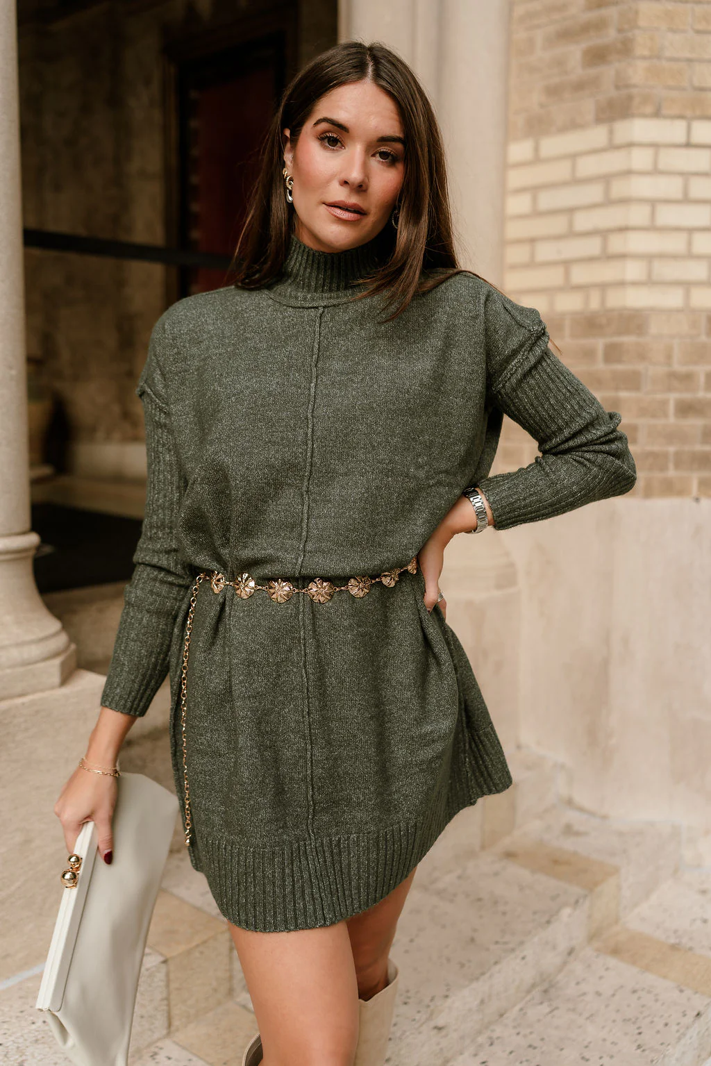 Aster Olive Green Mock Neck Sweater Dress - Image 2