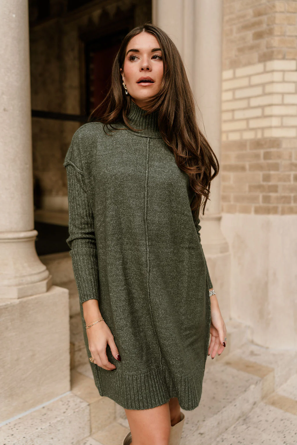 Aster Olive Green Mock Neck Sweater Dress - Image 5