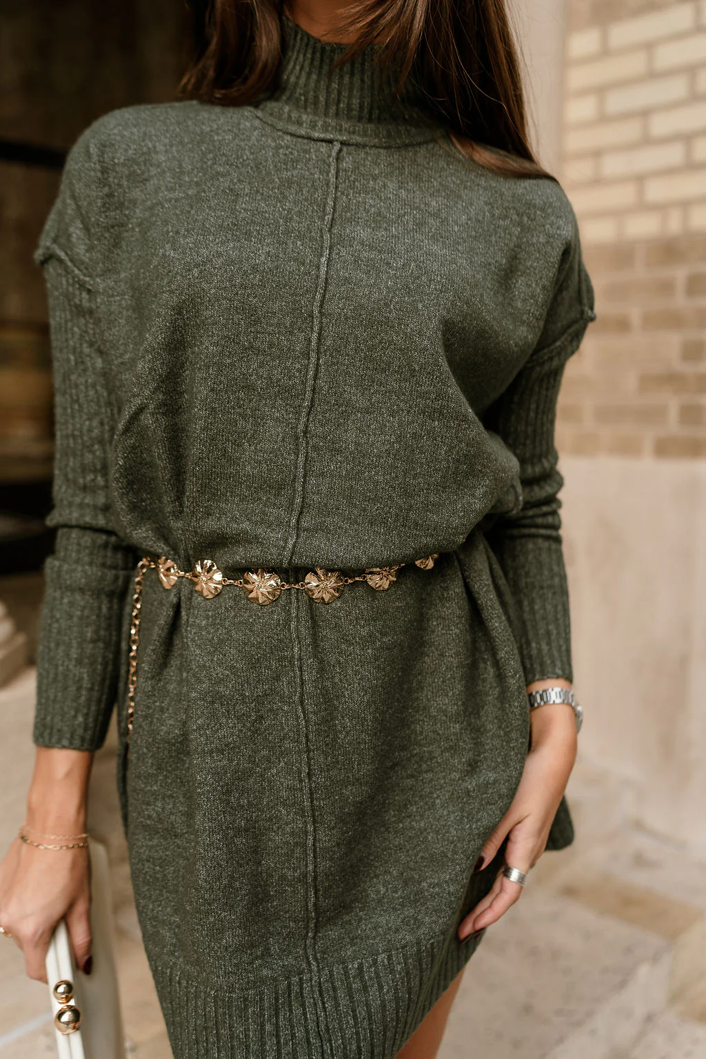 Aster Olive Green Mock Neck Sweater Dress - Image 6
