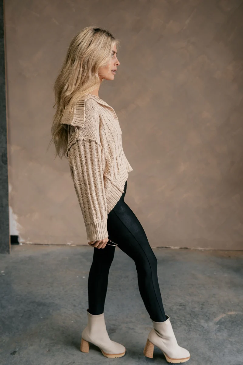 Astrid Beige Collared Sweater - Image 3