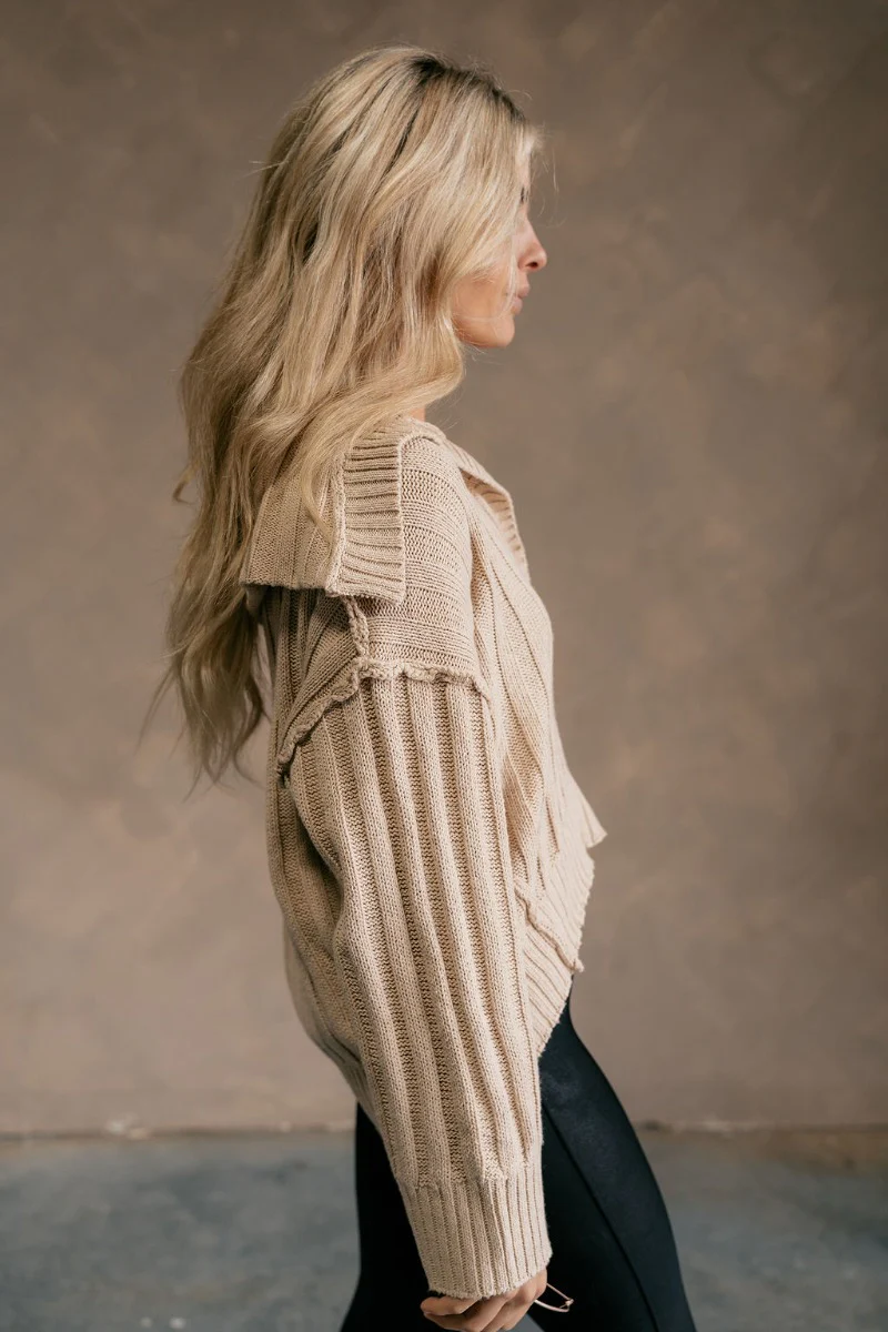 Astrid Beige Collared Sweater - Image 4