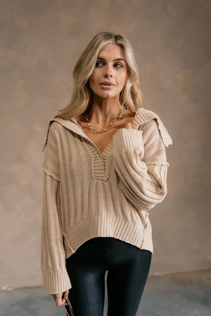Astrid Beige Collared Sweater - Image 6