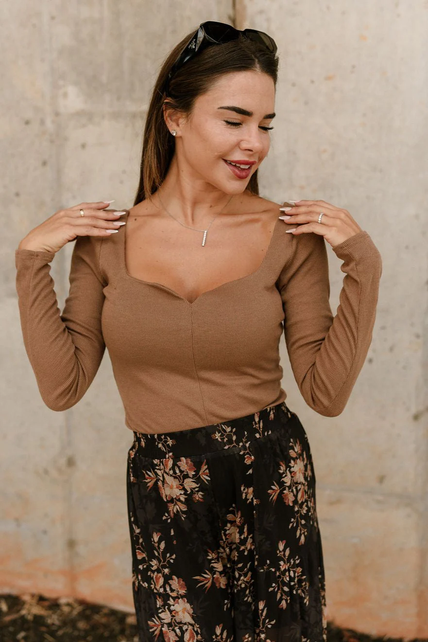 Arana Camel Ribbed Long Sleeve Top