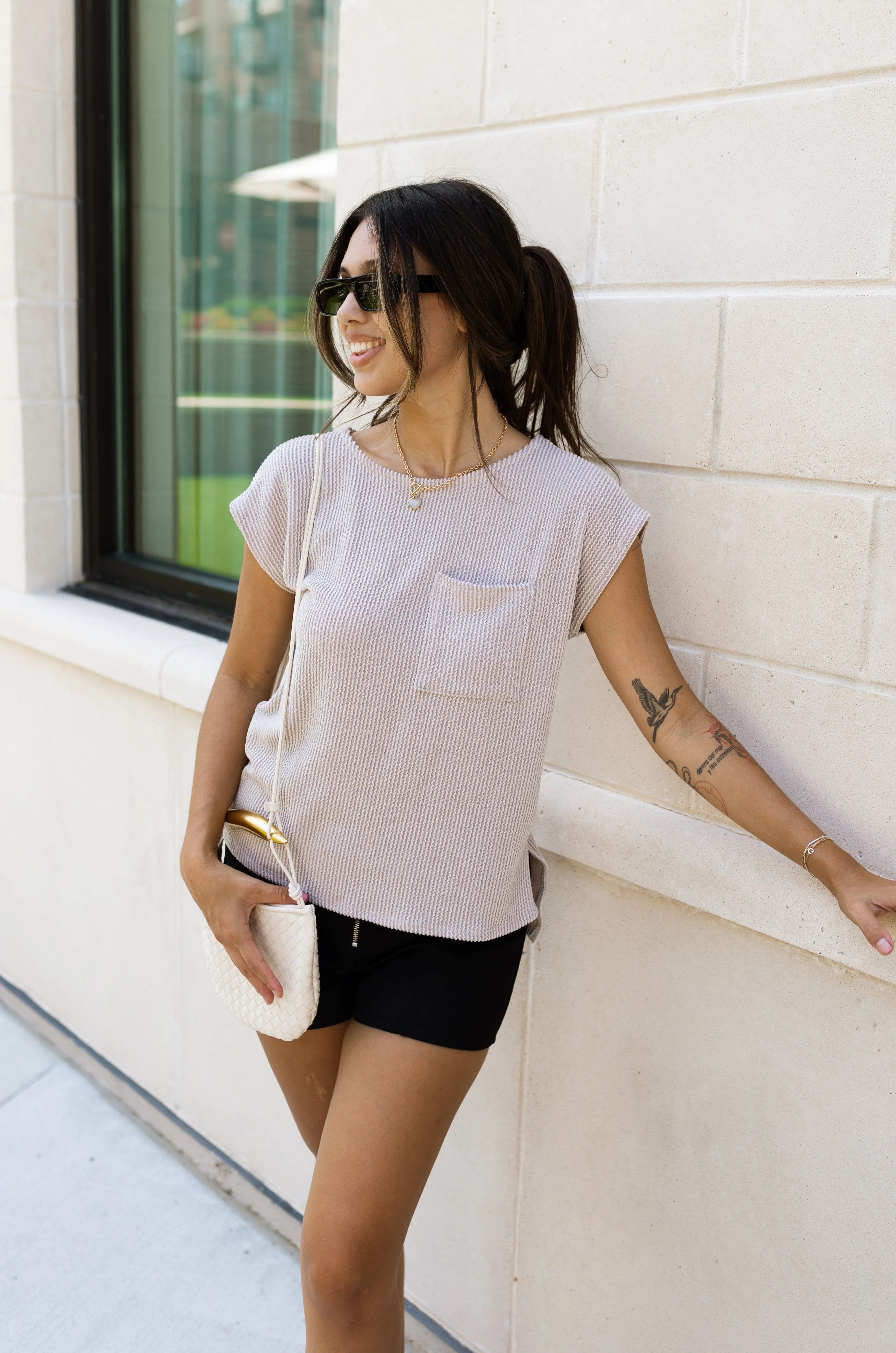 Laney Beige Ribbed Pocket Top - Image 3