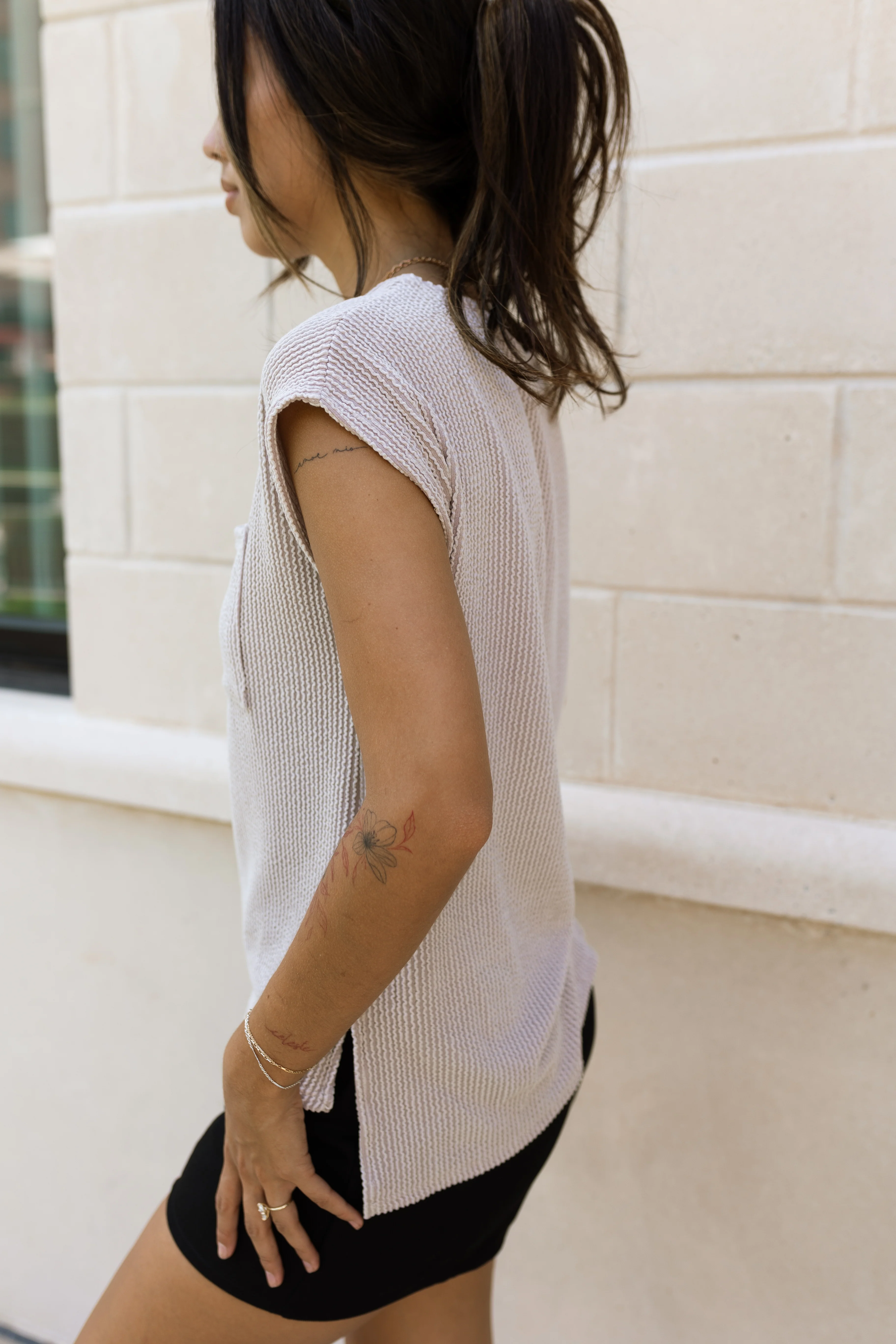 Laney Beige Ribbed Pocket Top - Image 4