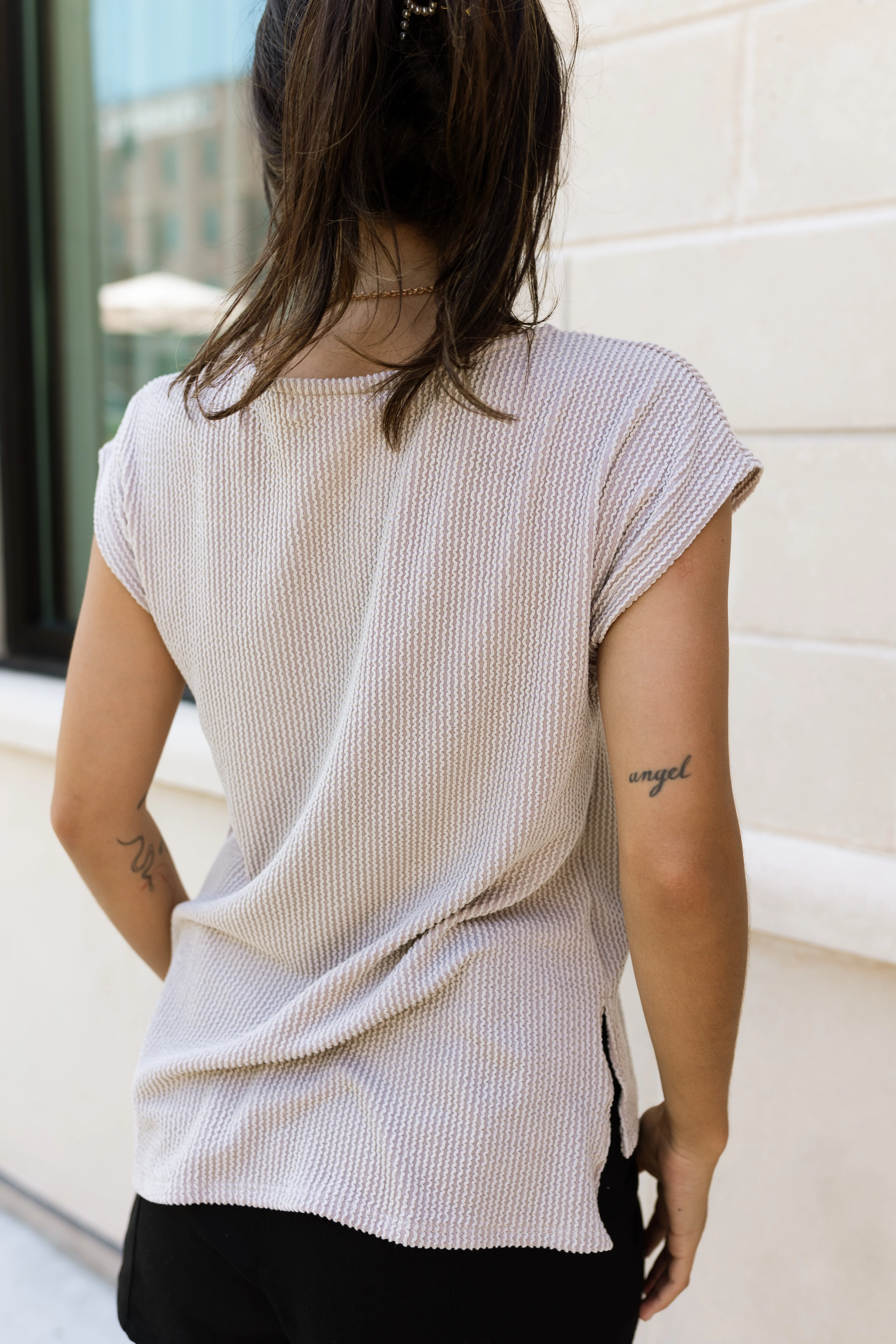 Laney Beige Ribbed Pocket Top - Image 5
