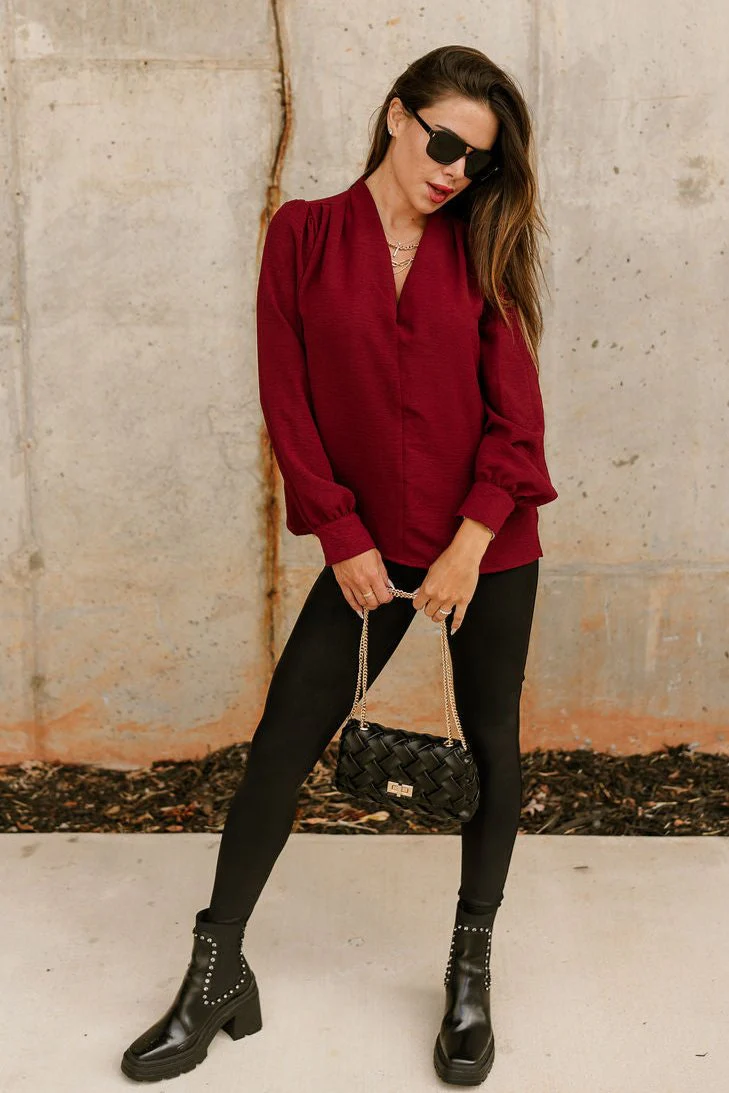 Norah Burgundy Long Sleeve Top