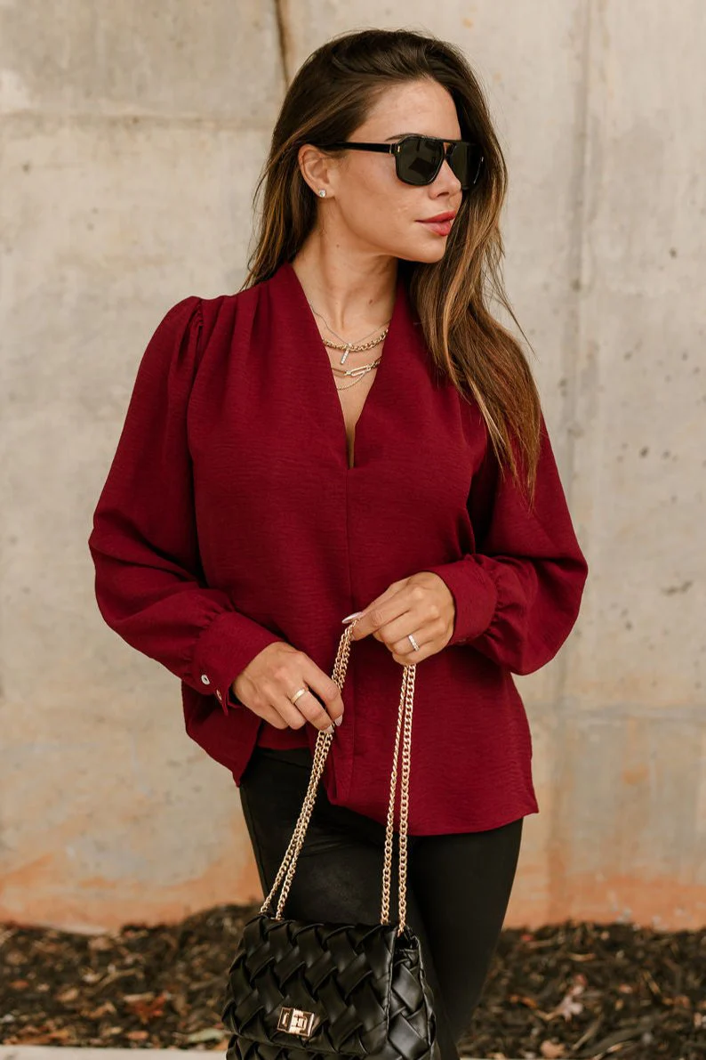Norah Burgundy Long Sleeve Top - Image 3