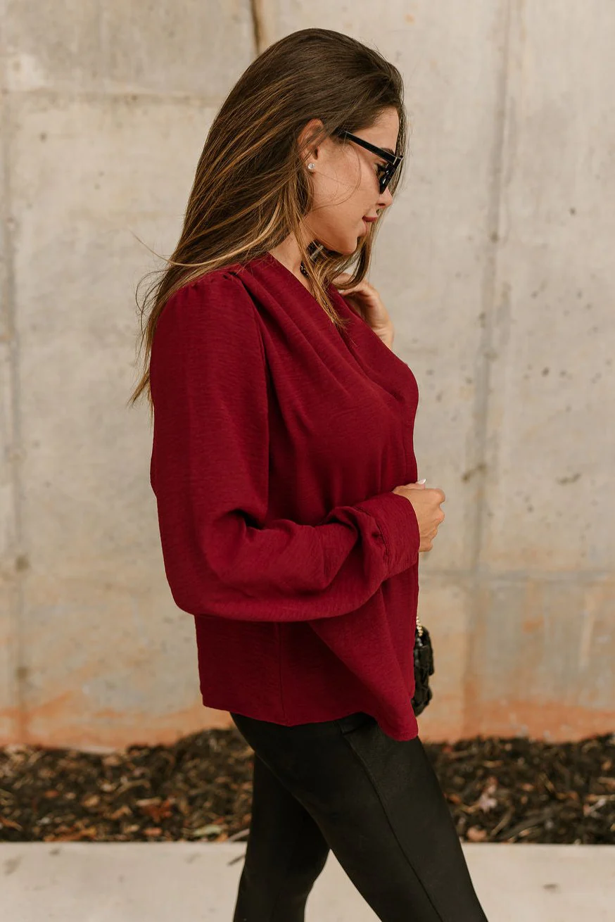 Norah Burgundy Long Sleeve Top - Image 4