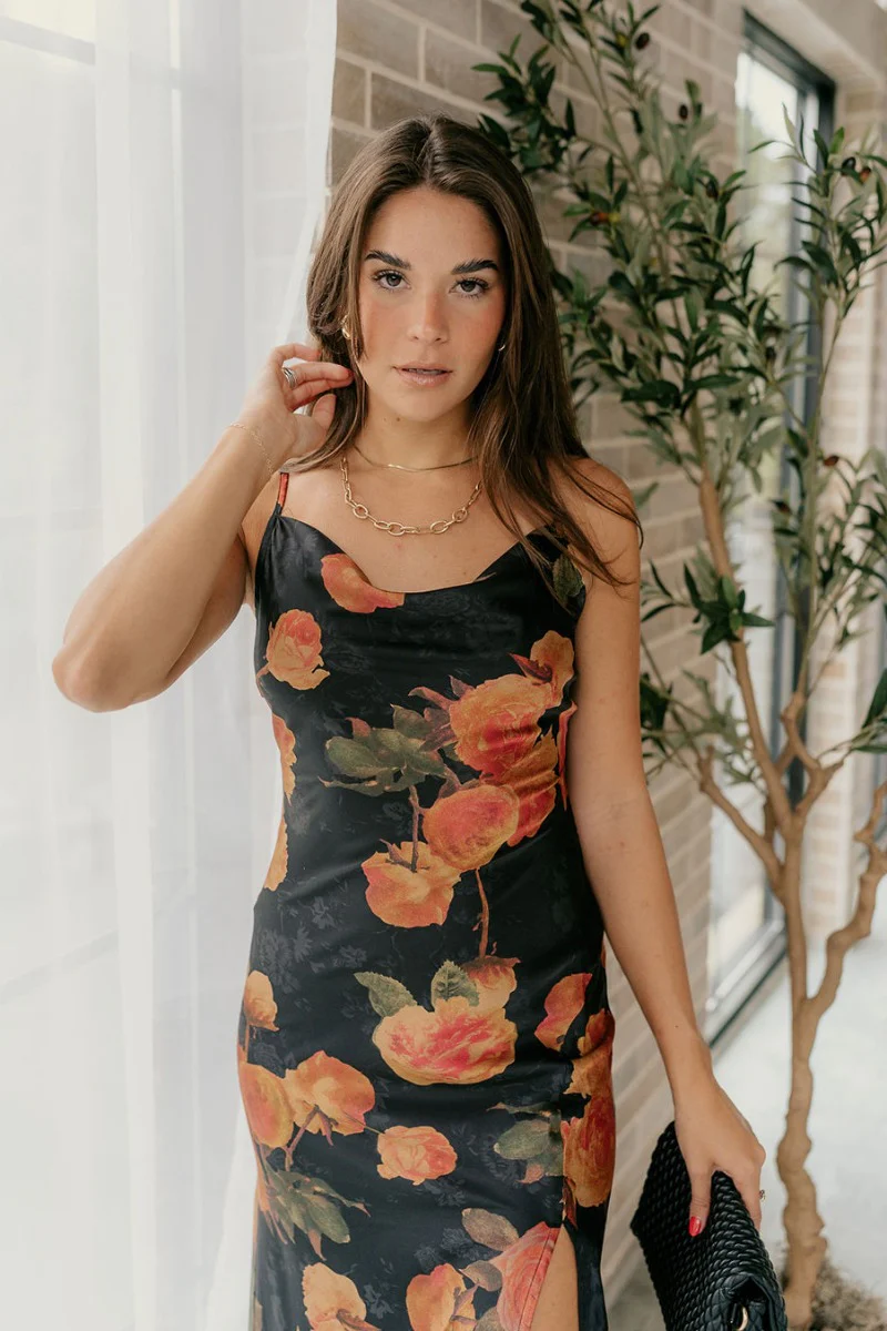 Athena Black Multi Floral Slit Maxi Dress - Image 5