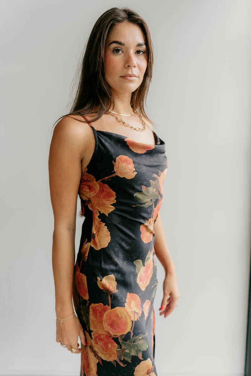 Athena Black Multi Floral Slit Maxi Dress - Image 6