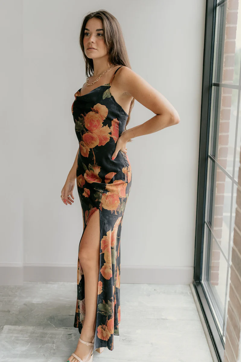 Athena Black Multi Floral Slit Maxi Dress - Image 8