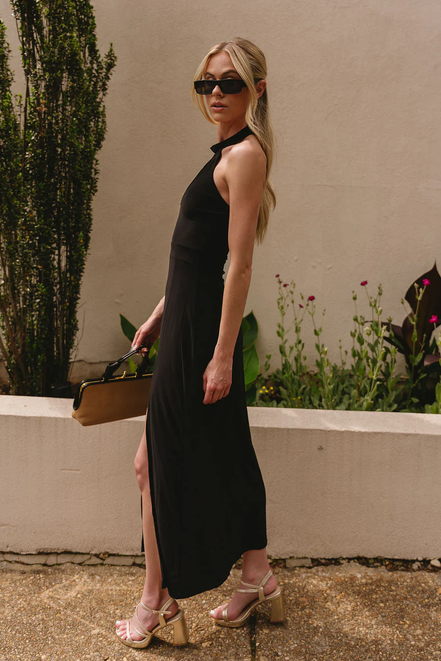 Athena Black Slit Maxi Dress - Image 3