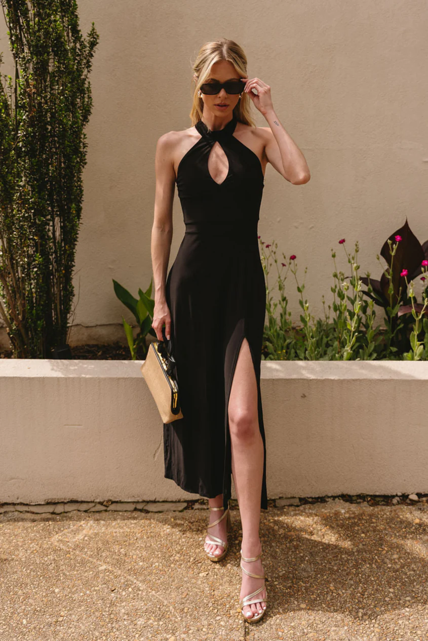 Athena Black Slit Maxi Dress - Image 6