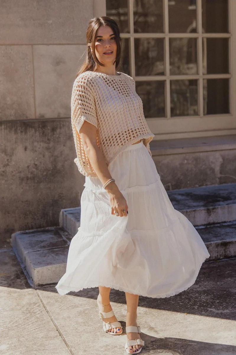 Athena White Tiered Maxi Skirt