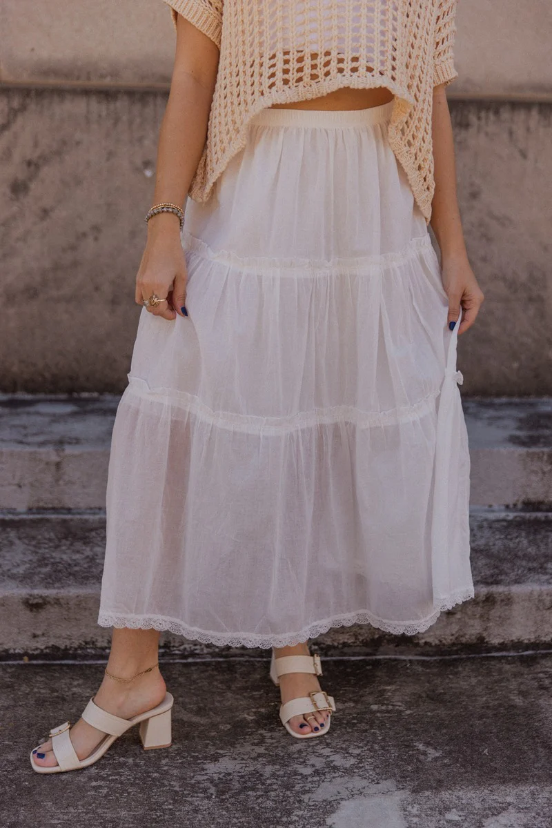 Athena White Tiered Maxi Skirt - Image 2