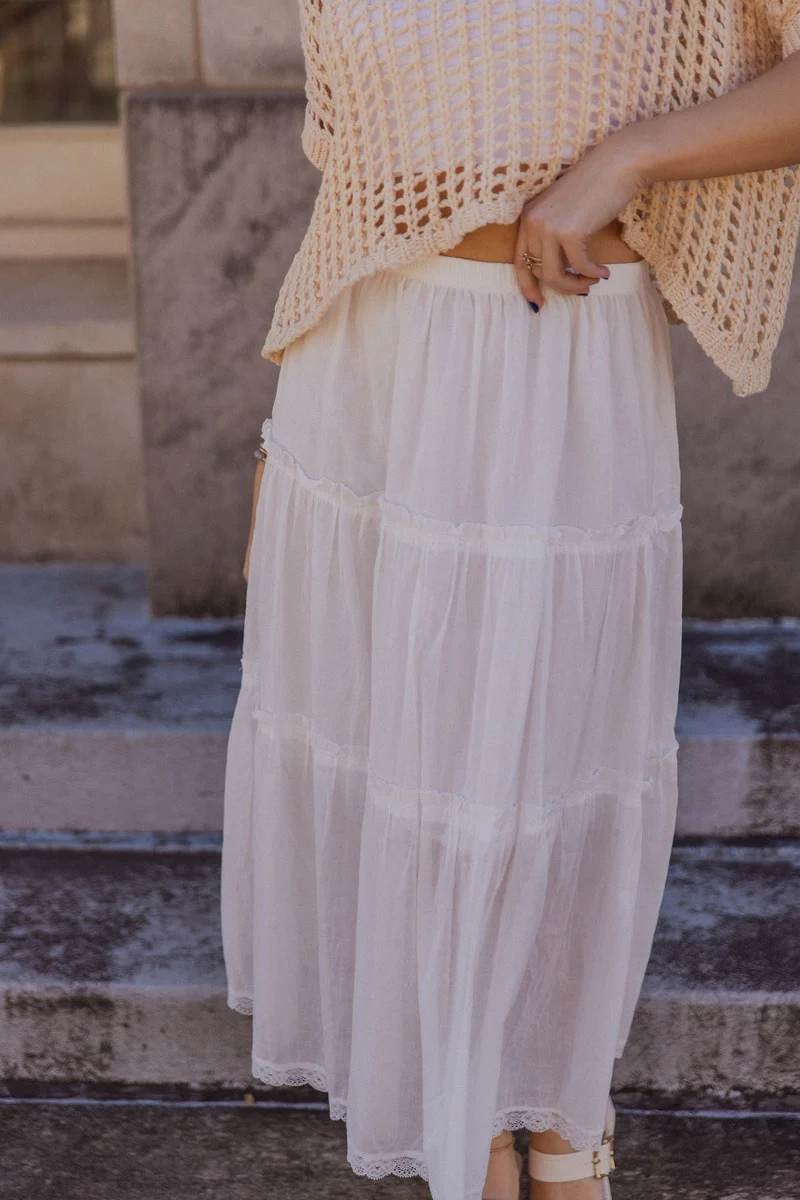 Athena White Tiered Maxi Skirt - Image 3