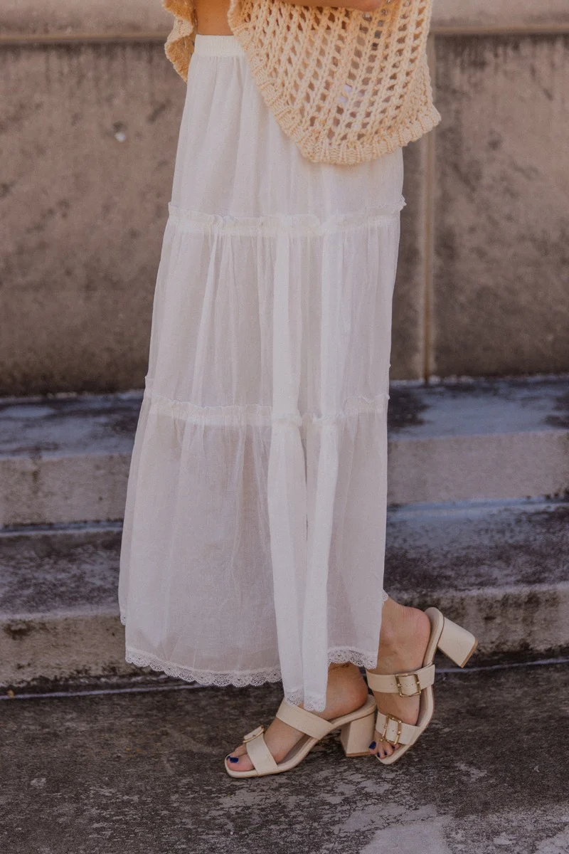 Athena White Tiered Maxi Skirt - Image 4