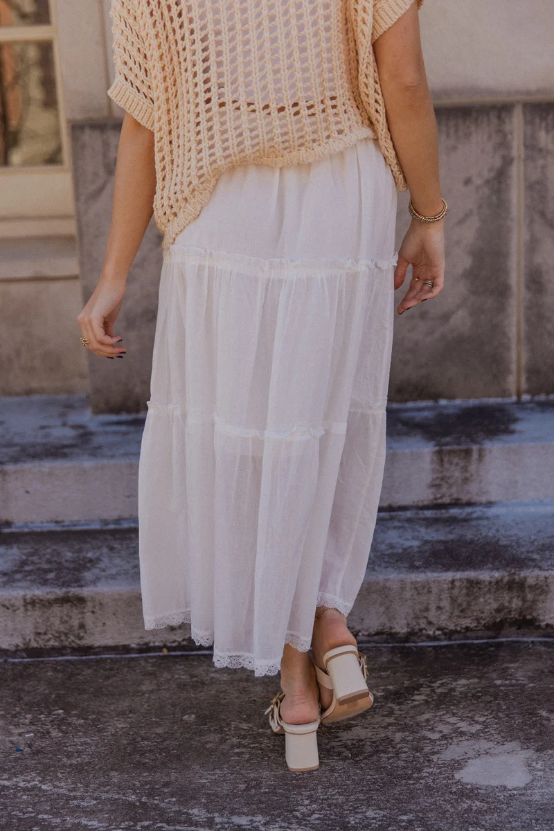 Athena White Tiered Maxi Skirt - Image 5