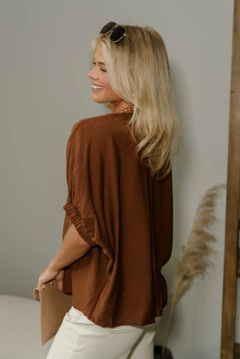 Aubrey Brown Braid Short Sleeve Top - Image 3