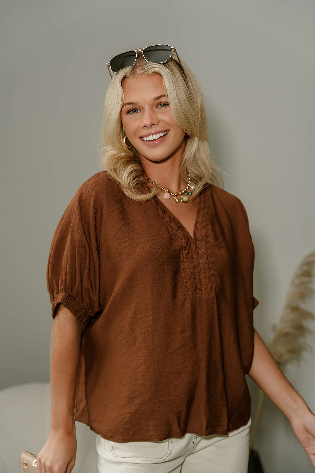 Aubrey Brown Braid Short Sleeve Top - Image 5