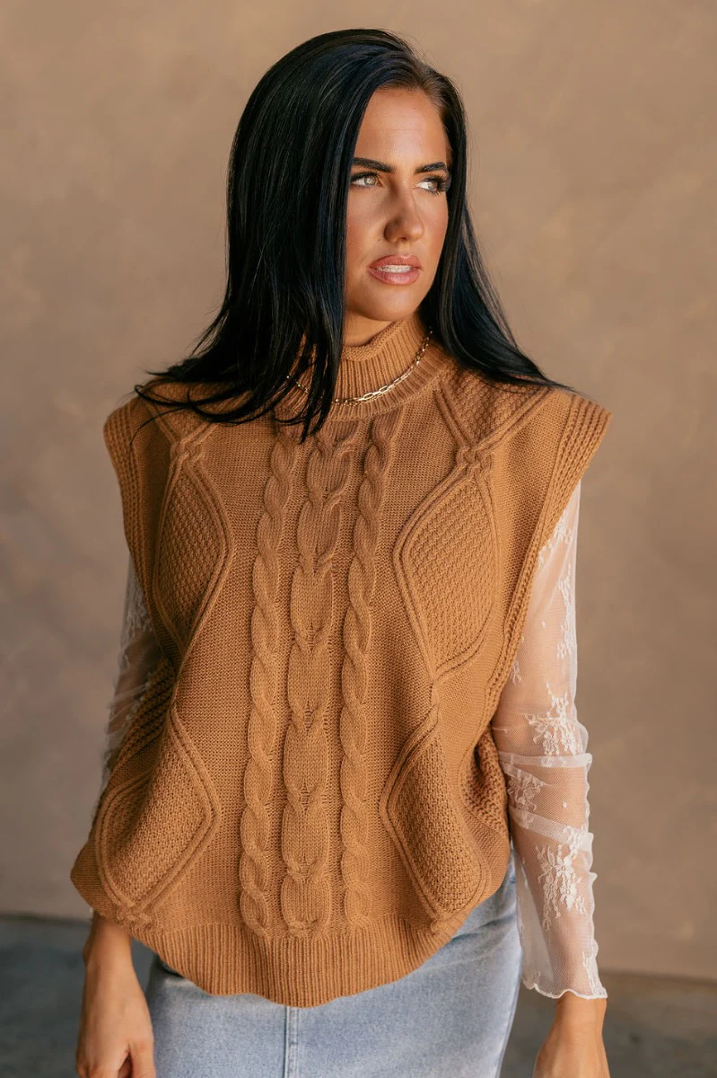 Aubrey Light Brown High Neckline Sleeveless Sweater - Image 4