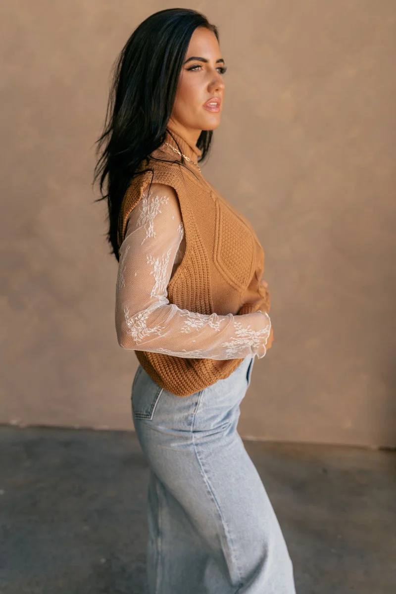 Aubrey Light Brown High Neckline Sleeveless Sweater - Image 6